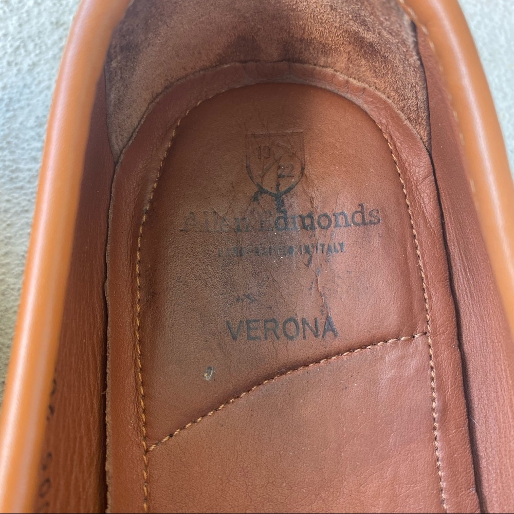 Allen Edmonds Verona Italian Loafers Men’s Size 8.5 D Saddle Tan Walnut Horsebit - Picture 8 of 11